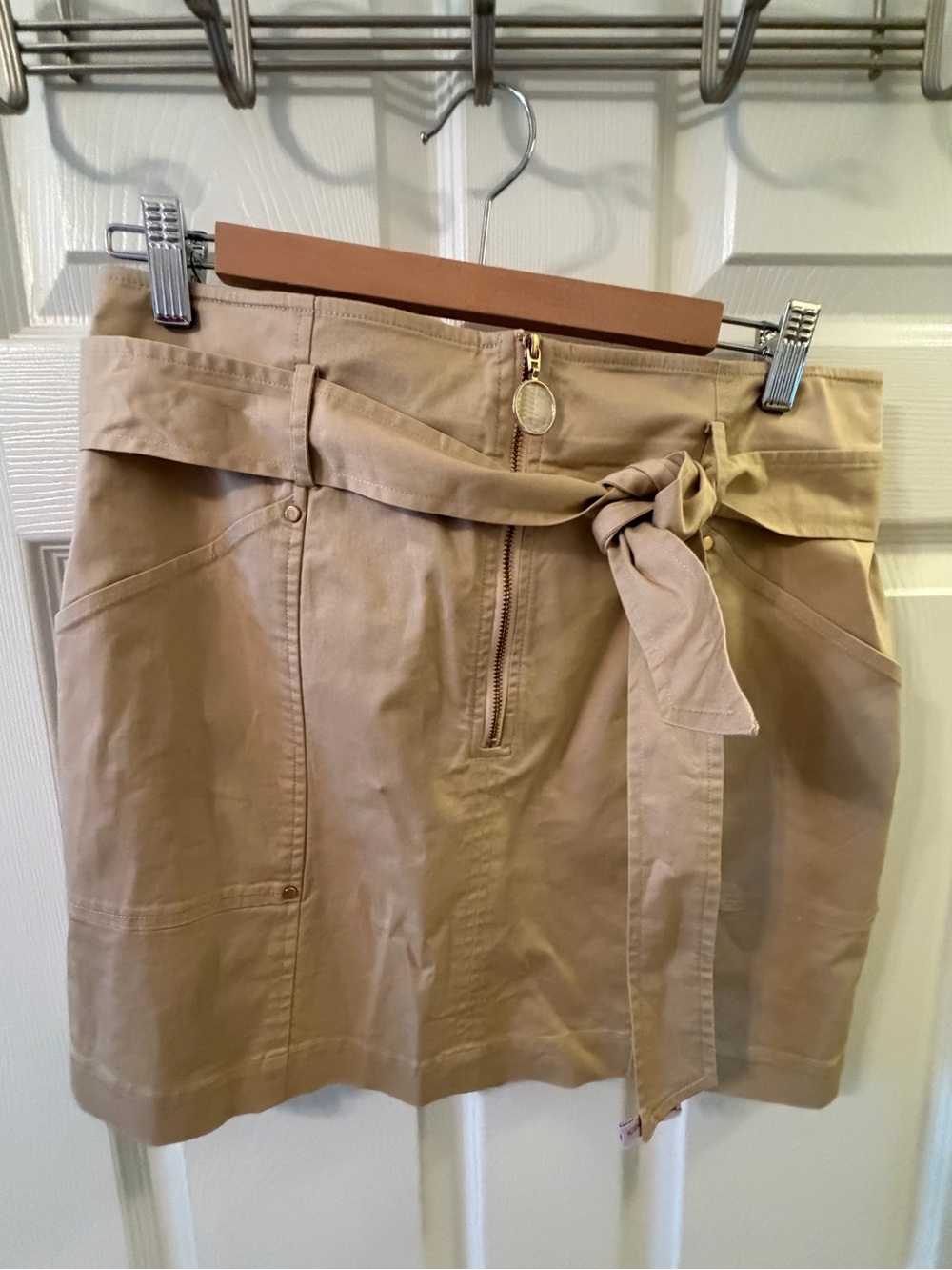 INTERMIX Tan Tie-Waist Mini Skirt